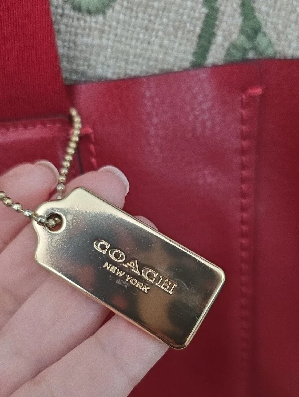 Coach Red Leather Tote with Gold Tag
